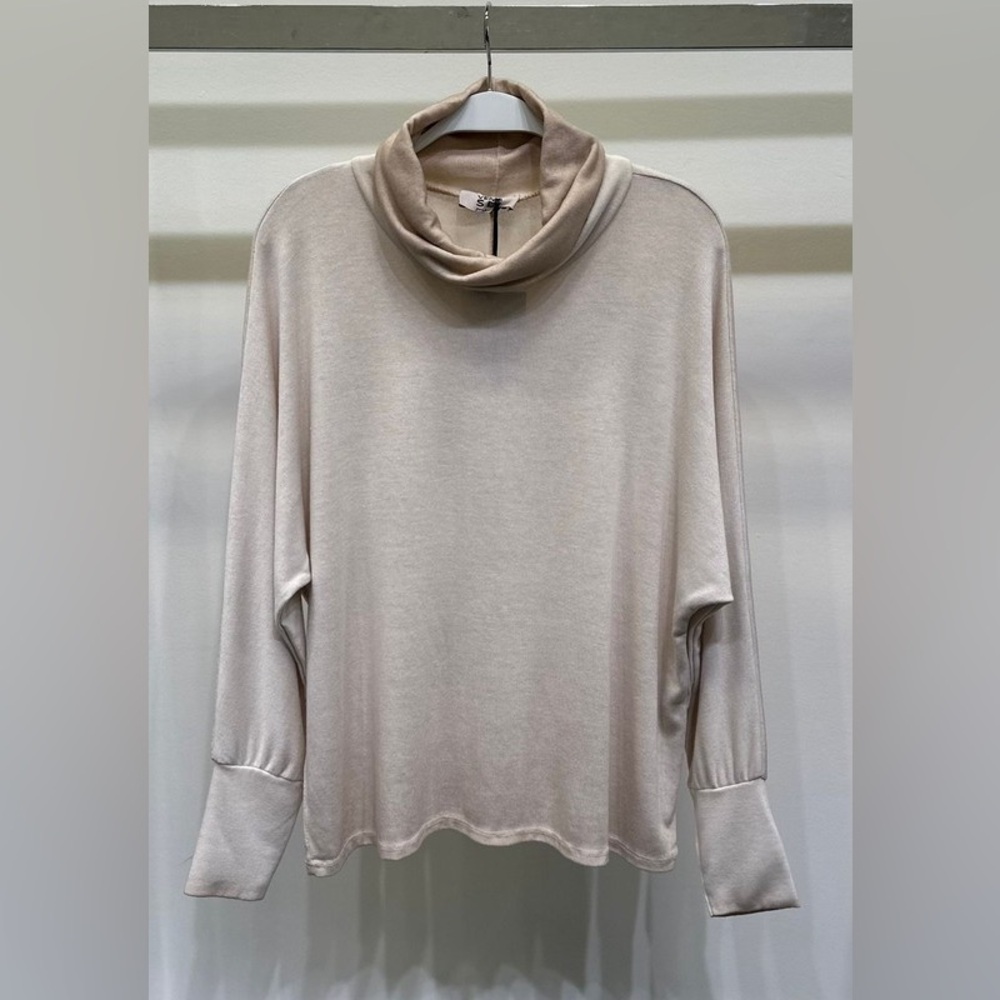 (80572-BGE) TURTLE NECK LONG SLEEVE LIGHT KNIT TOP